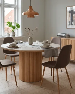 Anna spisebordsstol - brun tekstil med egelook