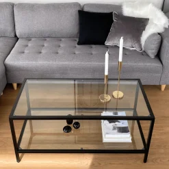 Bianca sort sofabord metalstel og glas - 100x50x40 cm