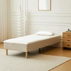 Boxmadras seng i beige 90x200 cm med 4 cm topmadras i PU-skum ekskl. ben