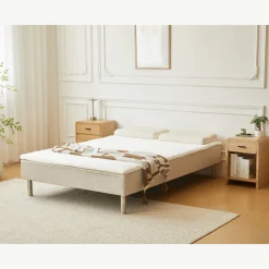 Boxmadras seng i beige 140x200 cm med 4 cm topmadras i PU-skum ekskl. ben