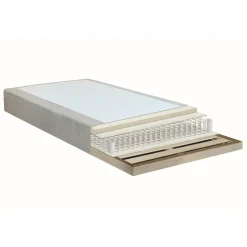 Boxmadras seng i beige 140x200 cm med 4 cm topmadras i PU-skum ekskl. ben
