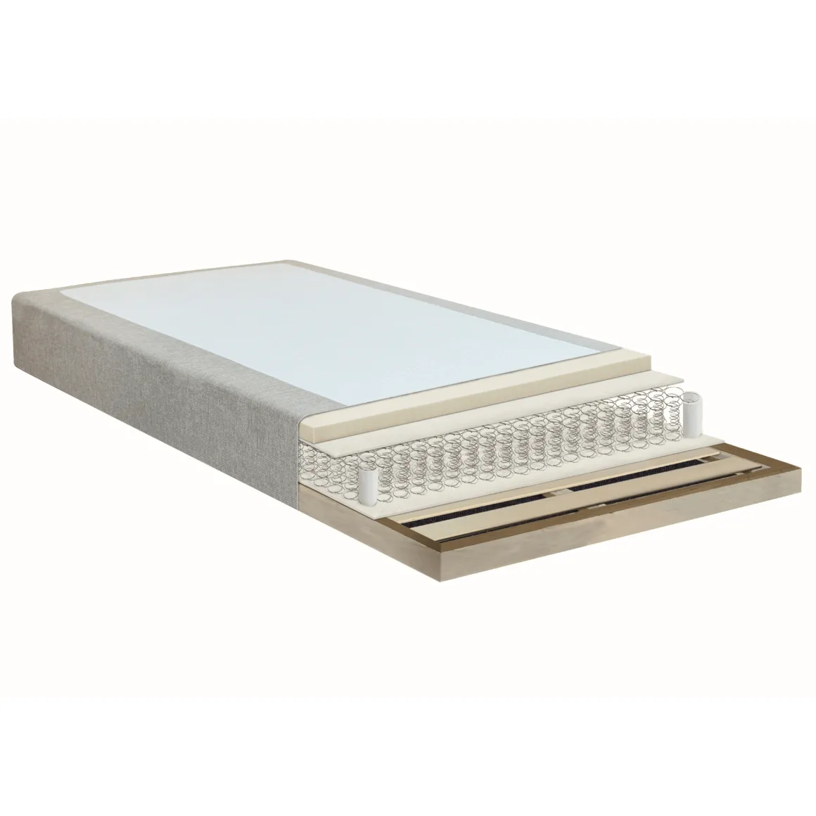 Boxmadras seng i beige 140x200 cm med 4 cm topmadras i PU-skum ekskl. ben