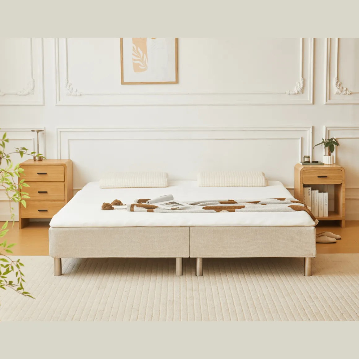 Boxmadras seng i beige 180x200 cm med 4 cm topmadras i PU-skum ekskl. ben
