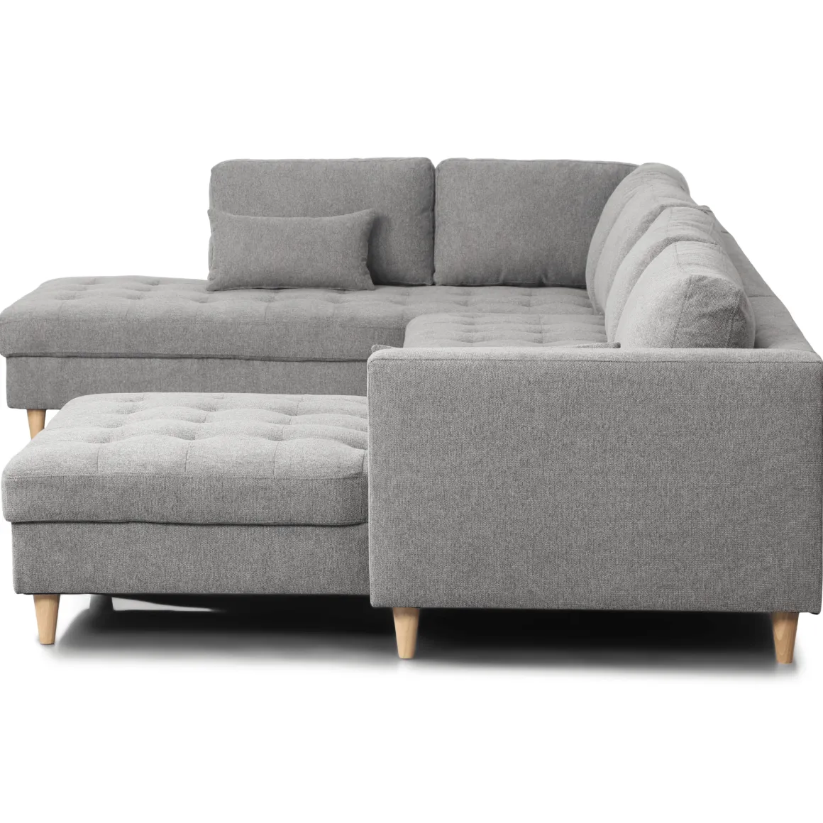 Brandy - højrevendt u-sofa i grå med chaiselong - L: 366 x D: 211 x H: 80 cm