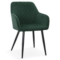 Carlo spisebordsstol - Grøn velour med armlæn