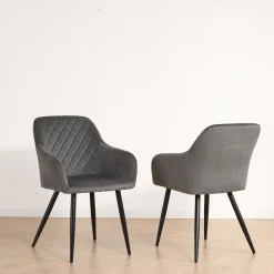 Carlo spisebordsstol - Grå velour med armlæn