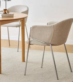 Carolina spisebordsstol i beige tekstil med chrome ben