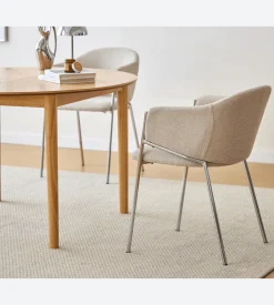 Carolina spisebordsstol i beige tekstil med chrome ben