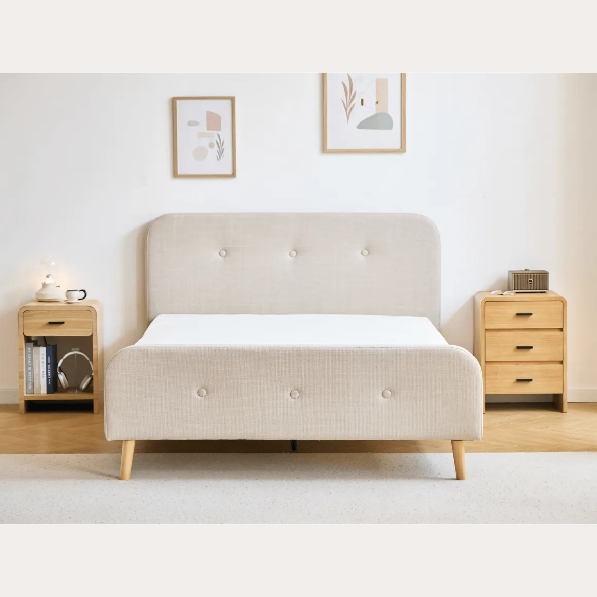Christian seng i beige 140x200 cm inkl. sengelameller og madrasser