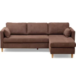 Ellis - Højrevendt og venstrevendt vendbar chaiselong sofa brun fløjl - L: 215 x D: 82 x H: 78 cm
