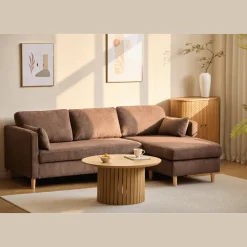 Ellis - Højrevendt og venstrevendt vendbar chaiselong sofa brun fløjl - L: 215 x D: 82 x H: 78 cm