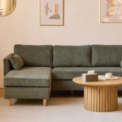 Ellis - Højrevendt og venstrevendt vendbar chaiselong sofa grøn fløjl - L: 215 x D: 82 x H: 78 cm