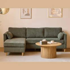 Ellis - Højrevendt og venstrevendt vendbar chaiselong sofa grøn fløjl - L: 215 x D: 82 x H: 78 cm