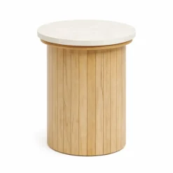 Enzo sidebord i stenbordplade med eg lamelfod Ø40