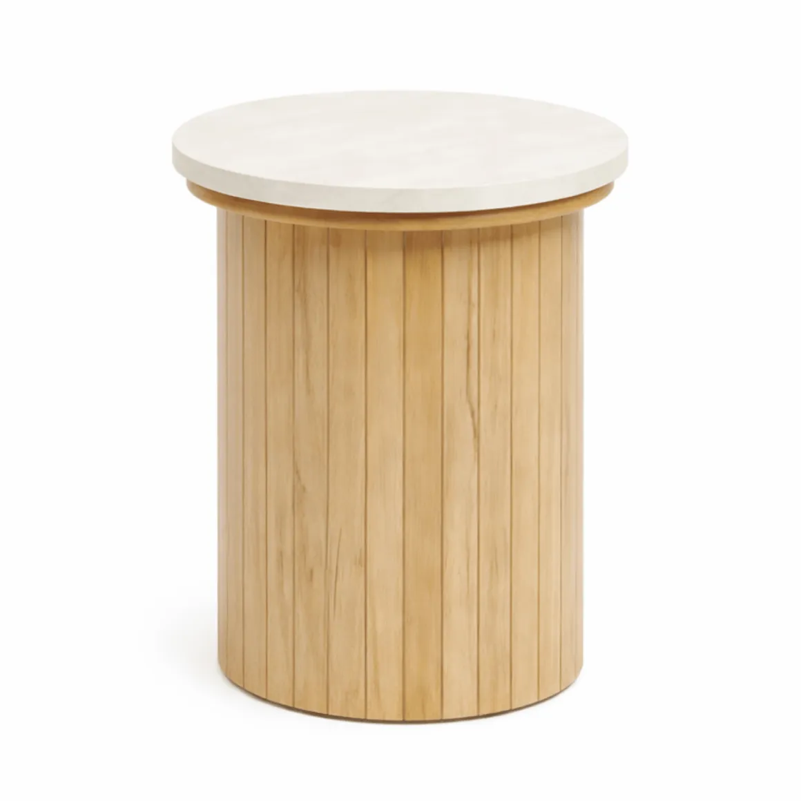 Enzo sidebord i stenbordplade med eg lamelfod Ø40