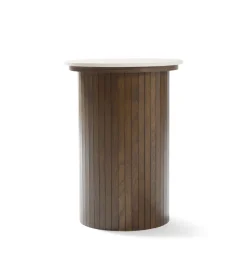 Enzo sidebord i stenbordplade med røget eg lamelfod Ø40 cm