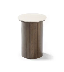 Enzo sidebord i stenbordplade med røget eg lamelfod Ø40 cm
