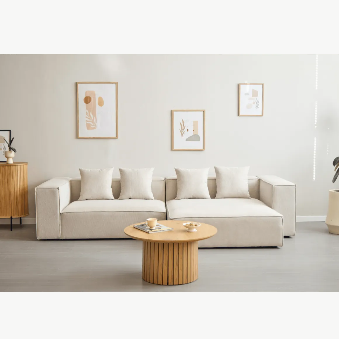 Hailey - Højrevendt chaiselong modulsofa i beige med 2 moduler L: 294 X D: 148 X H: 65 cm