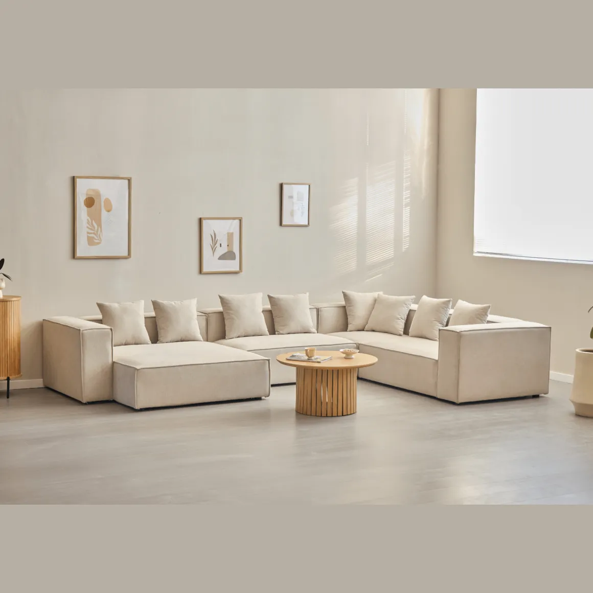 Hailey - U-sofa modulsofa i beige med 4 moduler - Venstrevendt chaiselong L: 368 X D: 247 X H: 65 cm