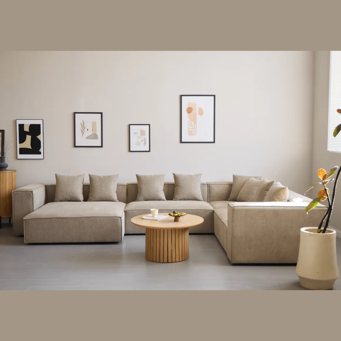 Hailey - U-sofa modulsofa i sand med 4 moduler - Venstrevendt chaiselong L: 368 X D: 247 X H: 65 cm