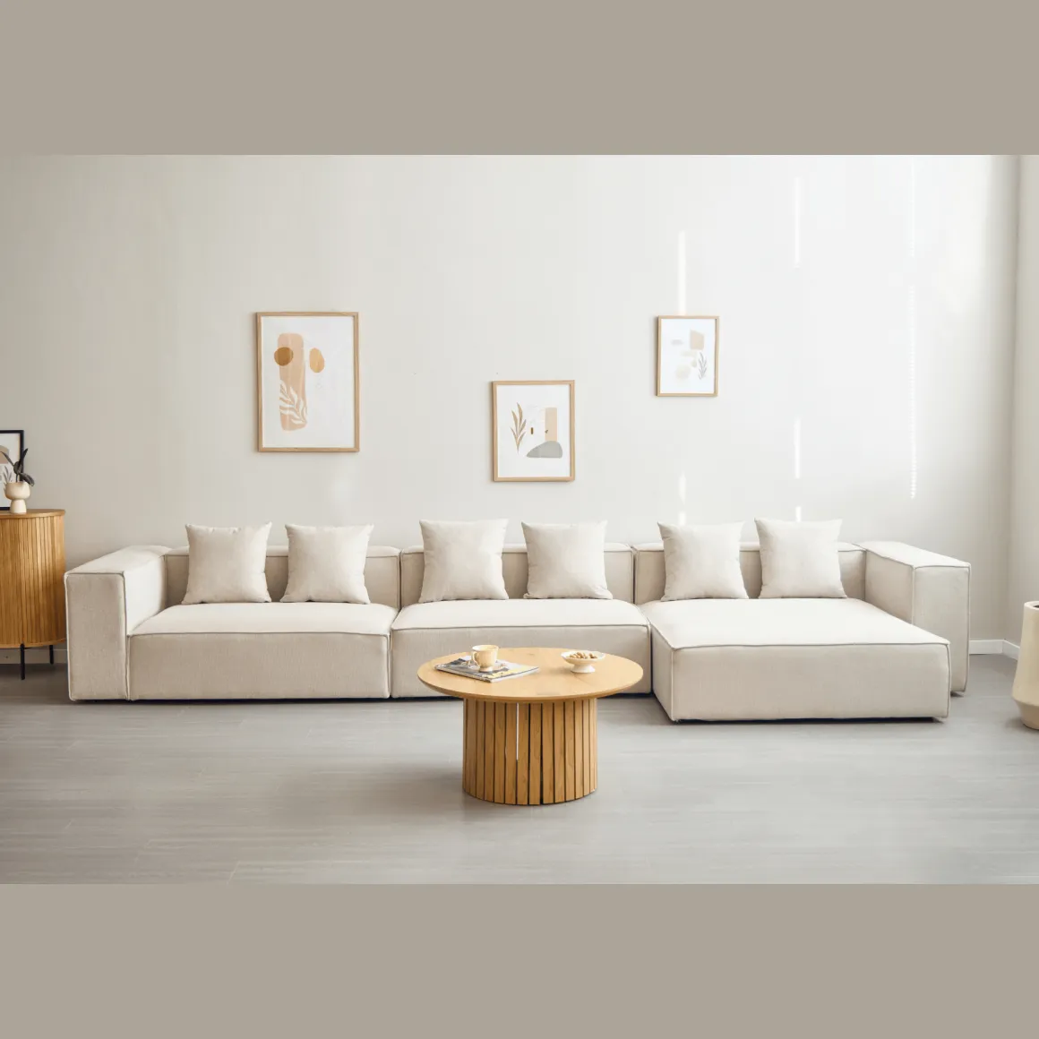Hailey - Venstrevendt chaiselong modulsofa i beige med 3 moduler L: 415 X D: 148 X H: 65 cm