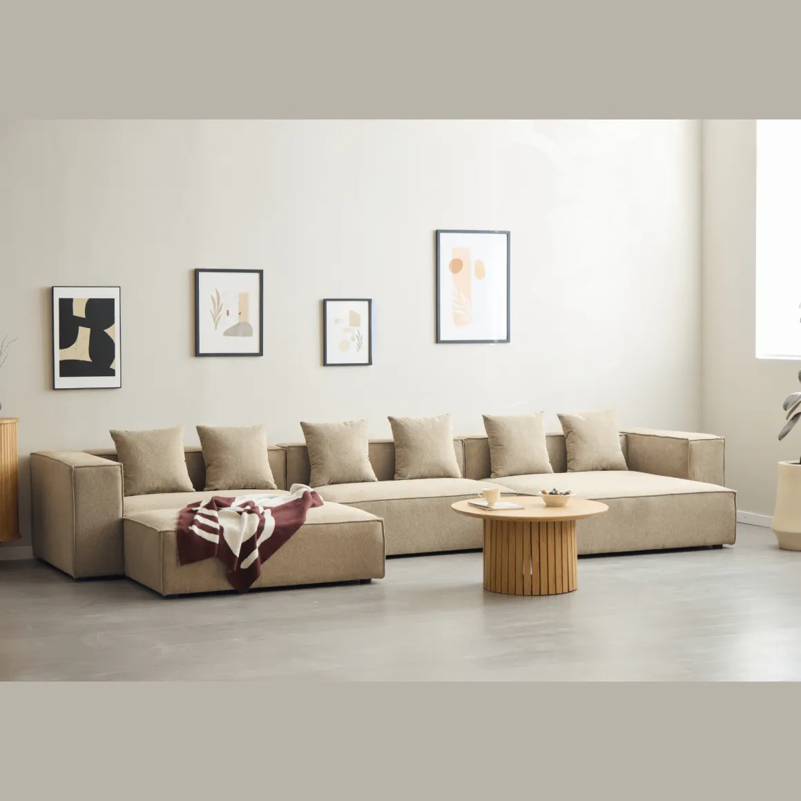 Hailey - Venstrevendt chaiselong modulsofa med puf i sand L: 415 X D: 172 X H: 65 cm