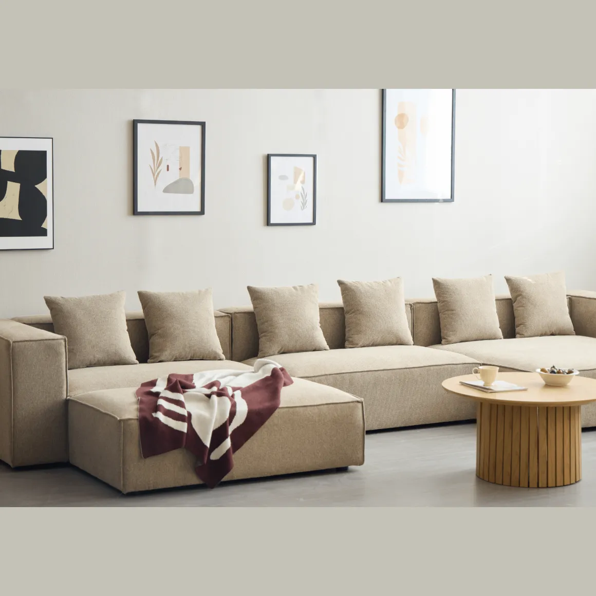 Hailey - Venstrevendt chaiselong modulsofa med puf i sand L: 415 X D: 172 X H: 65 cm