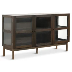 Havana egetræ glas skænk/vitrineskab i røget eg med 3 låger - 80x40x140 cm