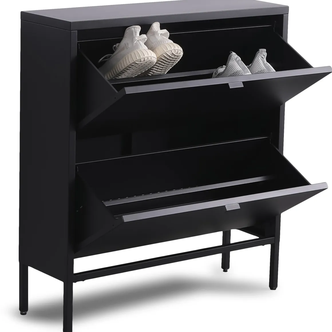 Herman Skoskab - Sort metal med 2 rum - 80x26x89 cm