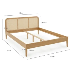 Jamie sengeramme i røget eg med sengegavl i rattan flet 180x200 cm