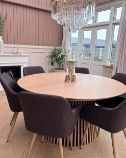 Jenna spisebordstol - brun tekstil med egelook