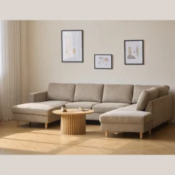 Jennifer venstrevendt u-sofa i sand med chaiselong - L: 300 x D: 208 x H: 82 cm