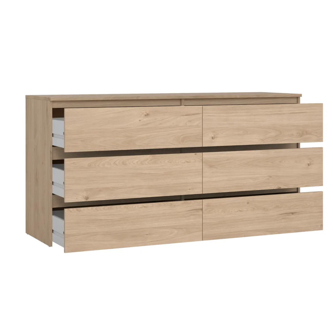 Maise kommode H:70 x B:138 x B:41 cm med 6 skuffer i egelook