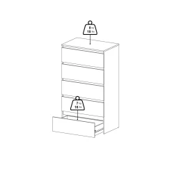 Maise kommode H:114 x B:65 x D:41 cm med 5 skuffer i hvid. Uden emballage / Mindre skader - se produktbeskrivelse (OUB12278)