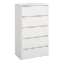 Maise kommode H:114 x B:65 x D:41 cm med 5 skuffer i hvid. Uden emballage / Mindre skader - se produktbeskrivelse (OUB12278)