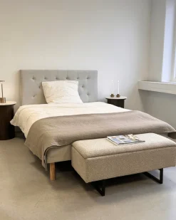 Malika bænk med opbevaring i beige boucle 95x35x40 cm