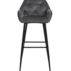 Mario barstol med ryglæn - Grå velour 65 cm