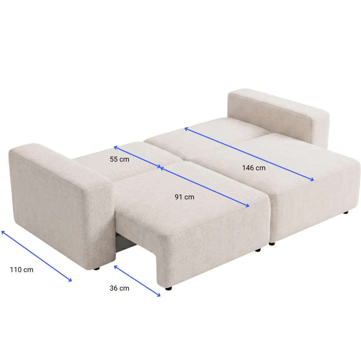 Noelle sovesofa i sand tekstil
