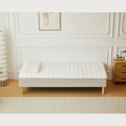 Premium boxmadras seng i beige med 90x200 cm med 7 cm topmadras i memoryskum ekskl. ben