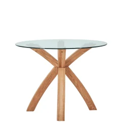 Sidney - Glas spisebord med ben i massiv egetræ Ø100 cm