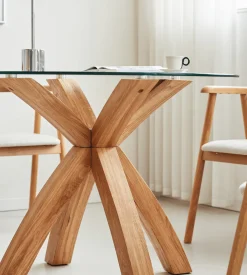 Sidney - Glas spisebord med ben i massiv egetræ Ø100 cm