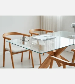 Sidney - Glas spisebord med ben i massiv egetræ 150x90 cm
