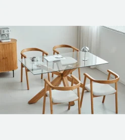 Sidney - Glas spisebord med ben i massiv egetræ 150x90 cm