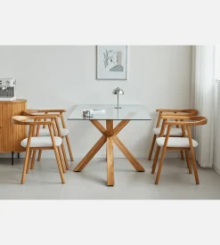 Sidney - Glas spisebord med ben i massiv egetræ 150x90 cm