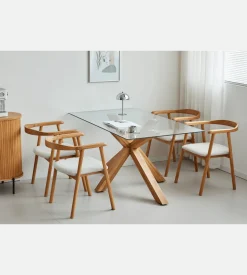 Sidney - Glas spisebord med ben i massiv egetræ 150x90 cm