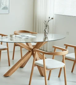 Sidney - Glas spisebord med ben i massiv egetræ 175x90 cm