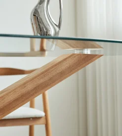Sidney - Glas spisebord med ben i massiv egetræ 175x90 cm