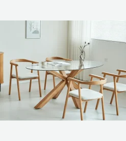 Sidney - Glas spisebord med ben i massiv egetræ 175x90 cm