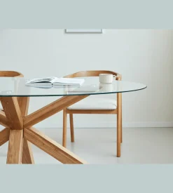 Sidney - Glas spisebord med ben i massiv egetræ 175x90 cm