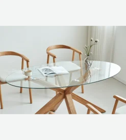 Sidney - Glas spisebord med ben i massiv egetræ 175x90 cm